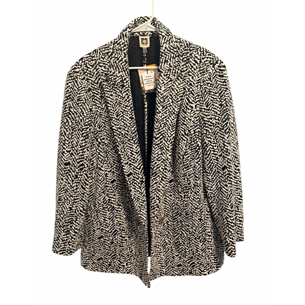 Anne Klein Women's Plus 3X Black White Herringbone Open Front Short Jacket